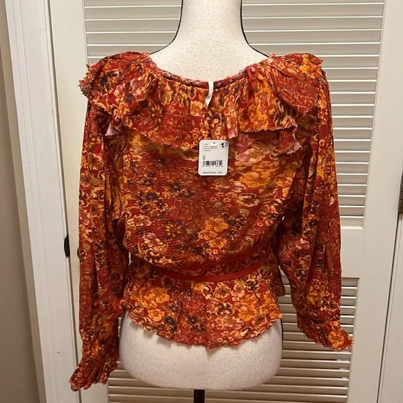 Free People Rudi Ruffle Top in Cherry Combo, Size Small - Picture 15 of 17